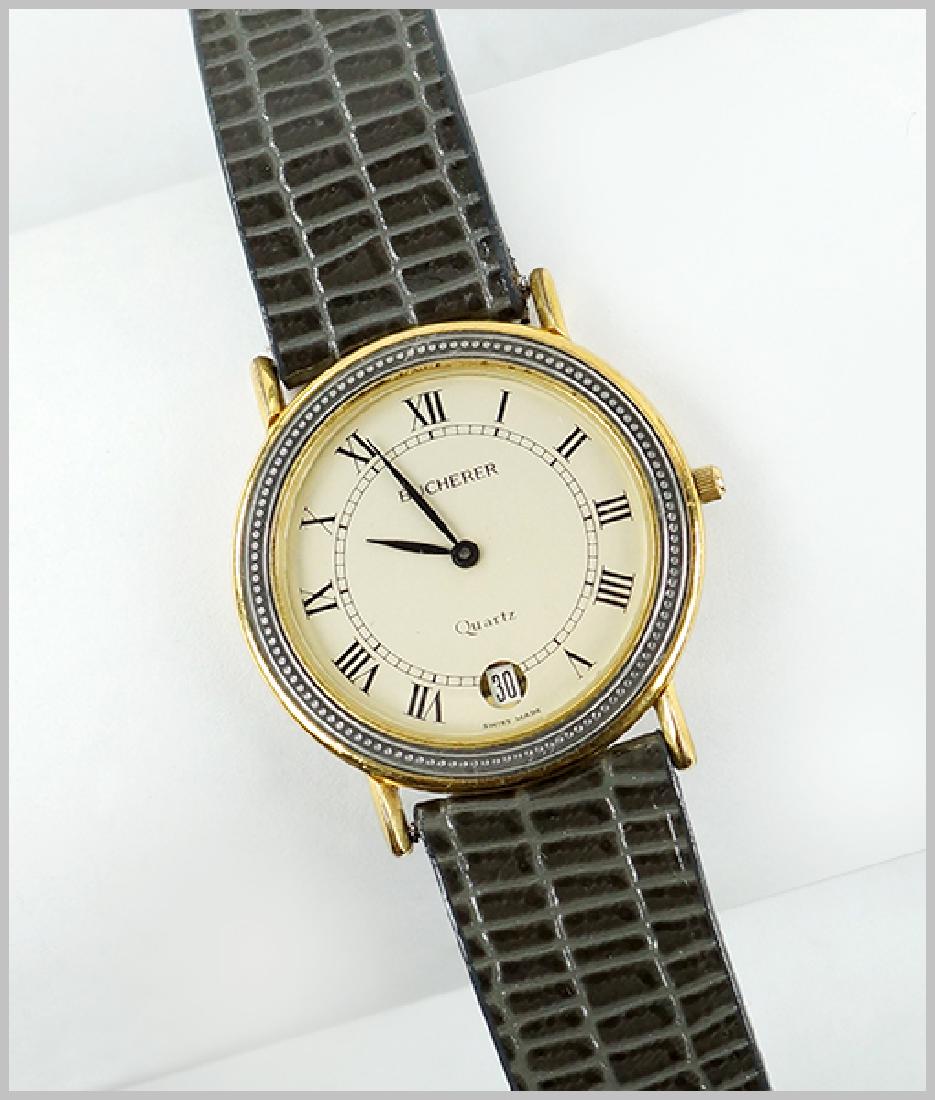 A Bucherer Men's Watch.: A Bucherer Men's Watch. Quartz movement with case stamped "498547 11108". Bracelet and buckle are a later replacement. Susanin's will not comment on the working condition of any watch or clock movemen