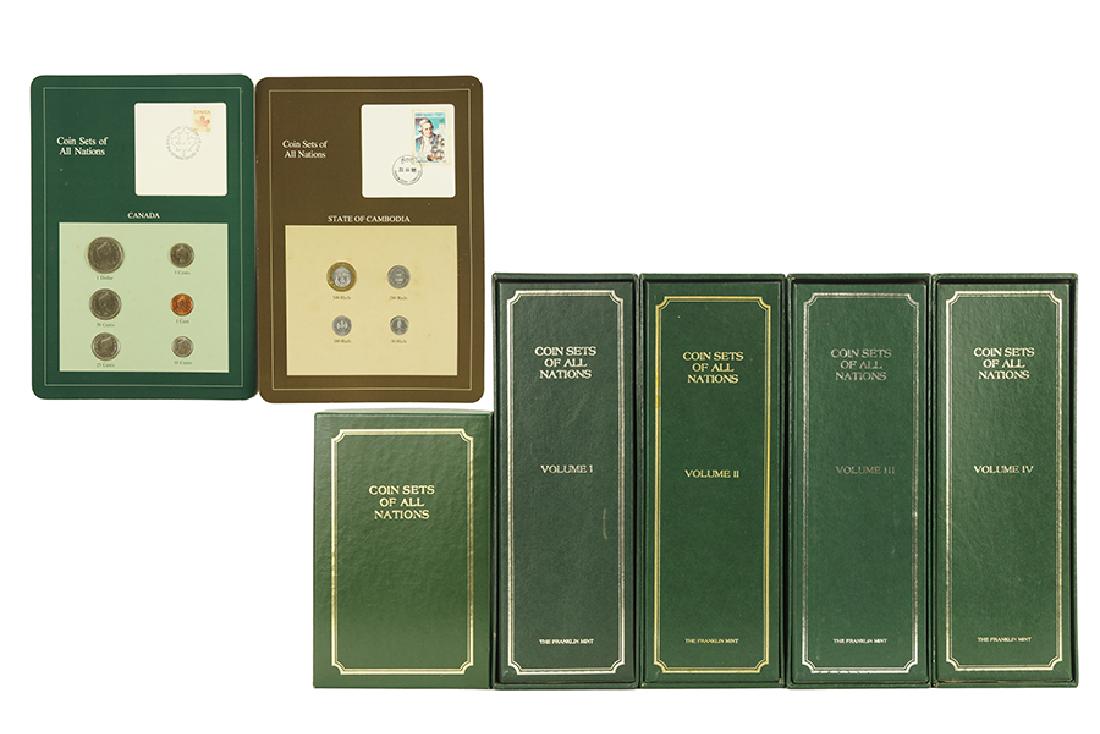 FRANKLIN MINT COIN SET OF ALL NATIONS.: FRANKLIN MINT COIN SET OF ALL NATIONS. In four volumes. With a boxed certificate of authenticity. There are a total of over 100 coin sets in this collection, with anywhere from two coins to nine coins