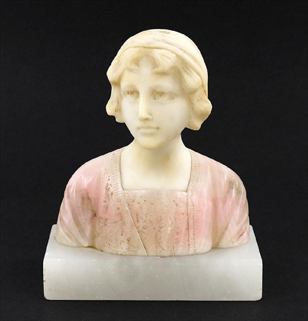 An Alabaster Bust Of Dante's Beatrice.: An Alabaster Bust Of Dante's Beatrice. Height: 7"