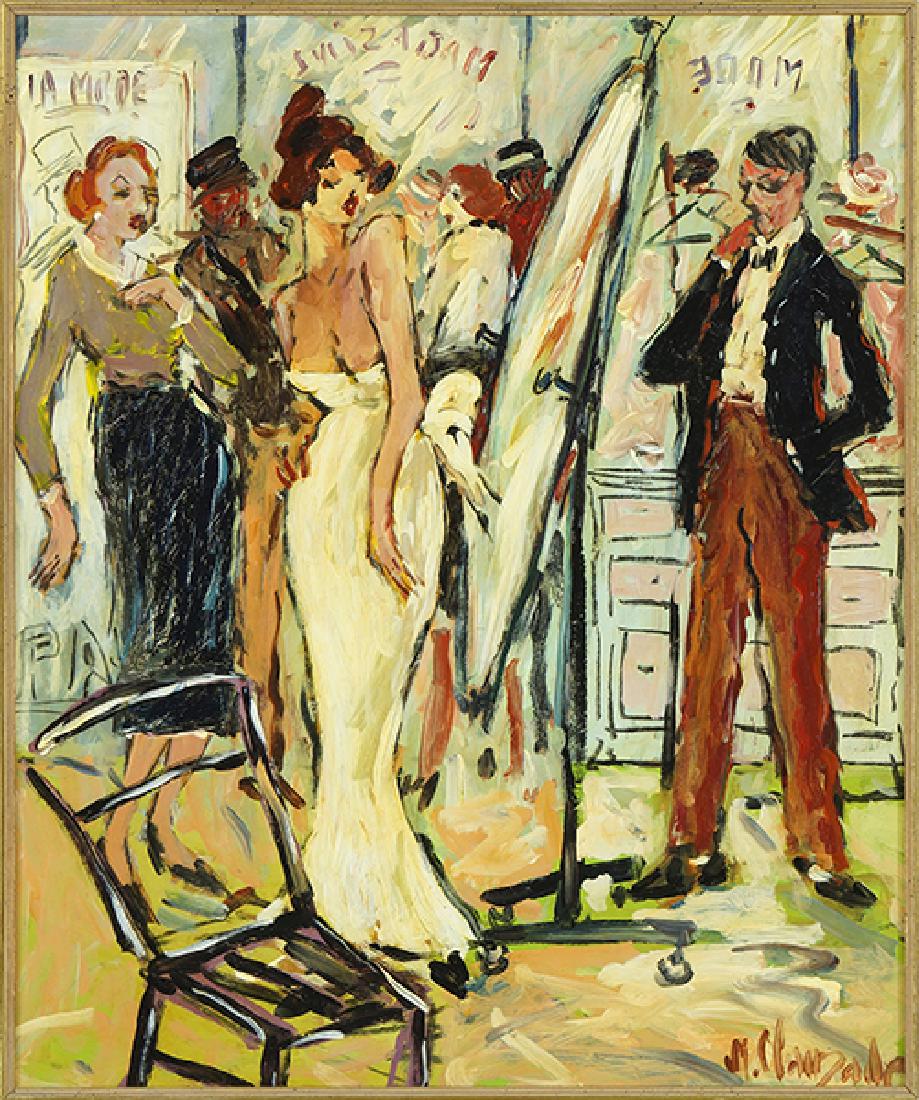 Marc Clauzade (French, Born 1957) La Mode.: Marc Clauzade (French, Born 1957) La Mode. Oil on masonite. Signed lower right and again en verso. Provenance: Galerie d'art Francais, New Orleans. Together with a signed copy of "Marc Clauzade Un Pei