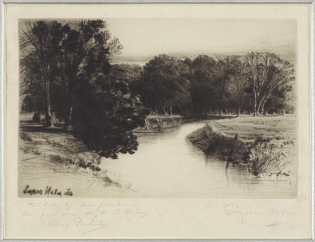 Francis Seymour Haden (British, 1818-1910) A Sunset in: Francis Seymour Haden (British, 1818-1910) A Sunset in Ireland. Etching and drypoint dated to 1863, pencil signed lower right and inscribed by the printer Delatre 'Tres belle Ep. sur parchemin tire pa