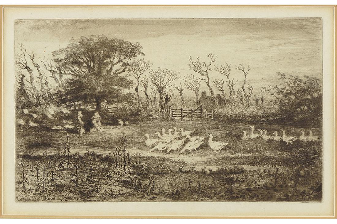 Felix Buhot (French, 1847-1898) Les Oies.: Felix Buhot (French, 1847-1898) Les Oies. Etching, aquatint, and drypoint dated to 1887, with the artist's large stamp. Ref: Bourcard-Goodfriend 166 V/V. Provenance: Merrill Chase Galleries, Chicago 6