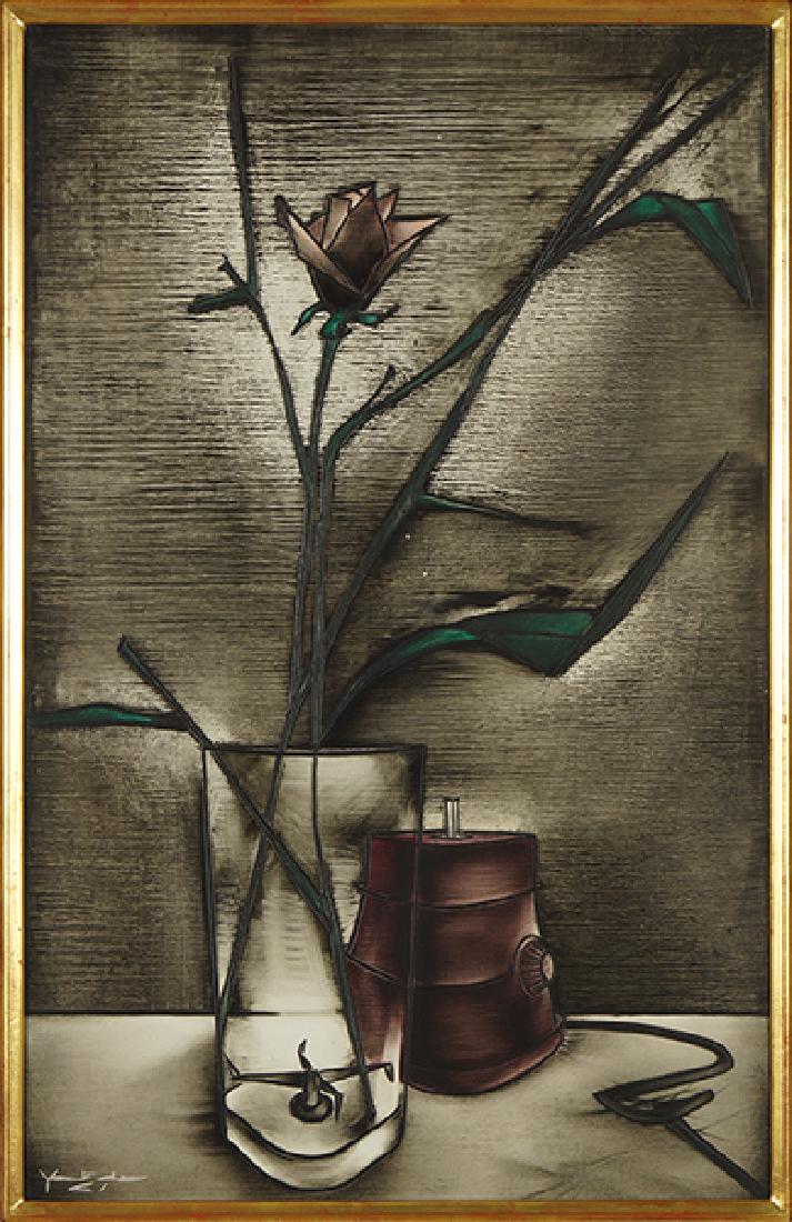 George Yatrides (French, B. 1931) Still Life.: George Yatrides (French, B. 1931) Still Life. Oil on canvas, signed lower left and dated '61. Provenance: International Galleries, Chicago 24.5" x 15.25" Frame: 31.25" x 22.75"