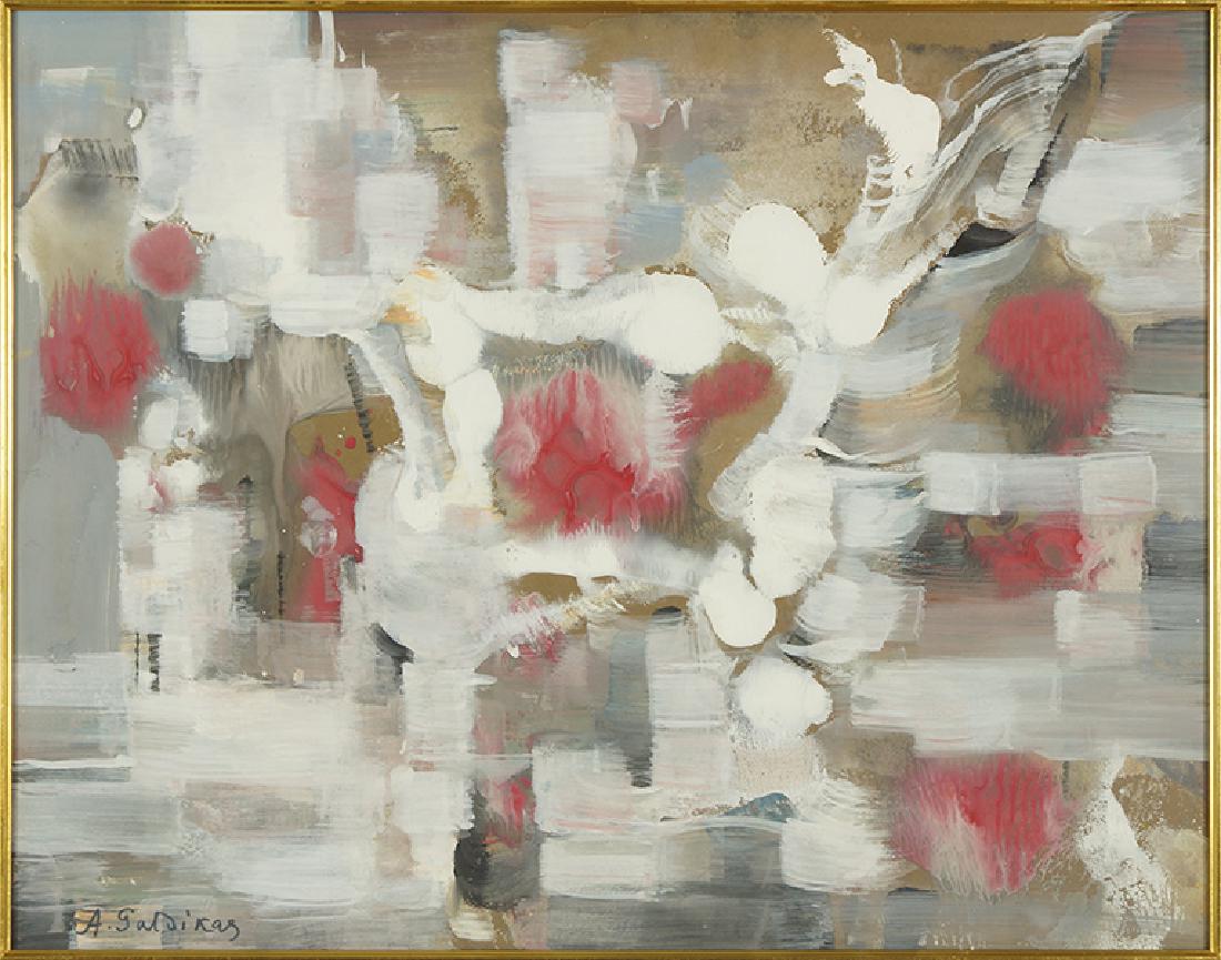 Adomas Galdikas (Lithuanian, 1893-1969) Abstract.: Adomas Galdikas (Lithuanian, 1893-1969) Abstract. Gouache, signed lower left. Provenance: Marshall Field & Co., Chicago 22" x 28" Frame: 26" x 32"
