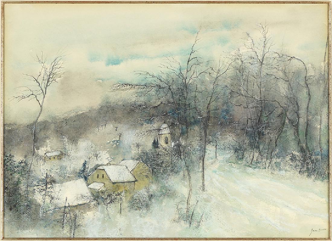 Bernard Gantner (French, 1928-2018) Auxelles - Haut: Bernard Gantner (French, 1928-2018) Auxelles - Haut Sous La Neige. Watercolor and ink. Signed lower right. Provenance: Wally Findlay Galleries Chicago, 1985 Sight: 10.75" x 14.75" Frame: 16.25" x 20.5