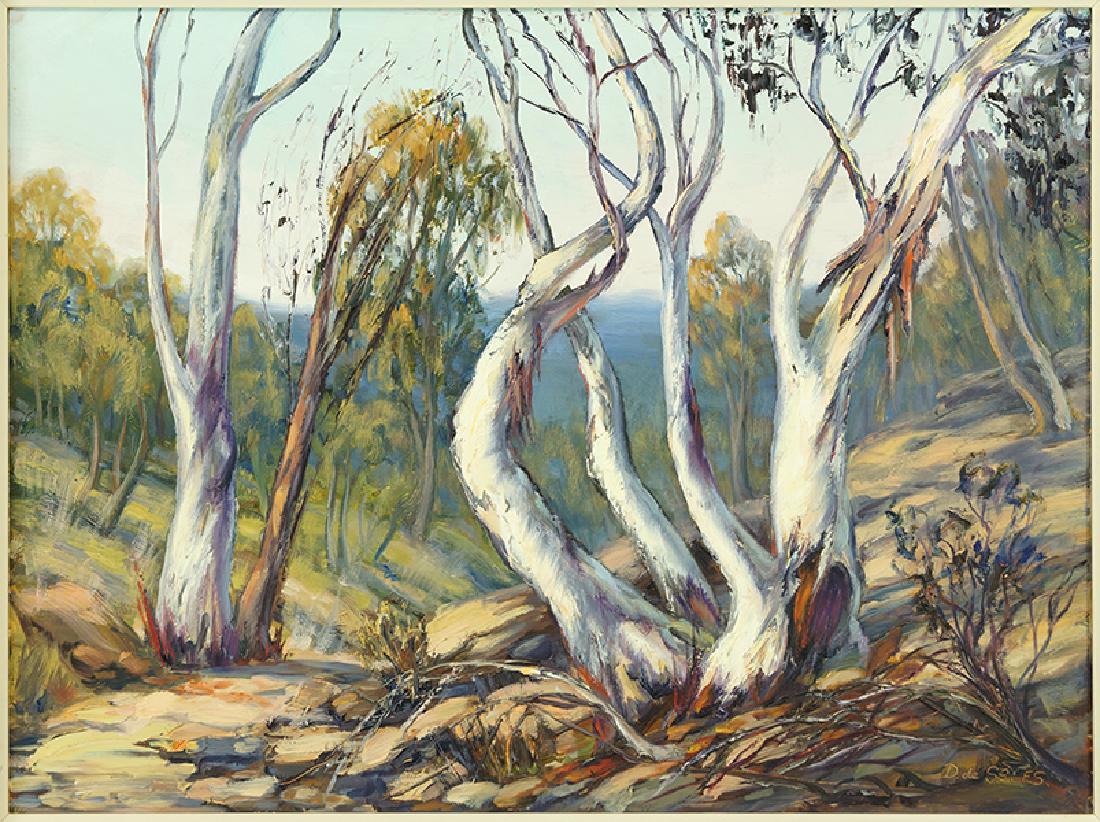 Doreen de Sales (Australian, B. 1919) Birch Trees.: Doreen de Sales (Australian, B. 1919) Birch Trees. Oil on board. Signed lower right Board: 18" x 24" Frame: 20.5" x 26.5"