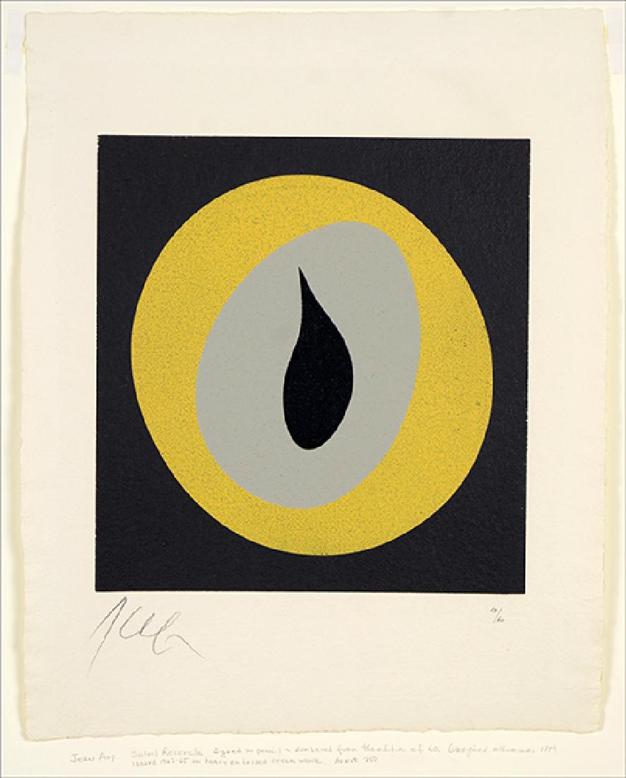Hans (Jean) Arp (French, 1886-1966) Le Soleil recercle.: Hans (Jean) Arp (French, 1886-1966) Le Soleil recercle. Color woodcut dated 1966, pencil signed lower left and numbered 10/60, unframed. Ref: Arntz 250 13.5" x 13"