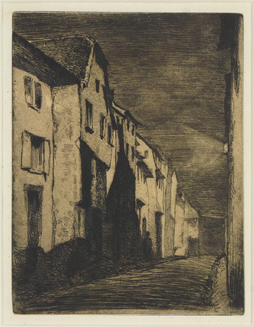 James McNeill Whistler (American, 1834-1903) Street at: James McNeill Whistler (American, 1834-1903) Street at Saverne. Etching, 1858, on chine applique from the French set. Reference: Kennedy 19 V/V Sight: 8.25" x 6.25" Frame: 15.75" x 13.75"