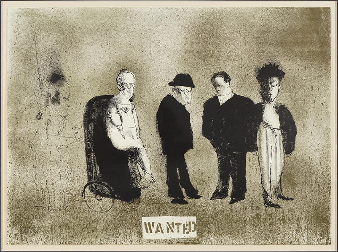 Jose Luis Cuevas (Mexican, 1934-2017) Wanted.: Jose Luis Cuevas (Mexican, 1934-2017) Wanted. Lithograph, 1968. Signed in red pencil lower center Sight: 21.75" x 29.75" Frame: 30.25" x 38"
