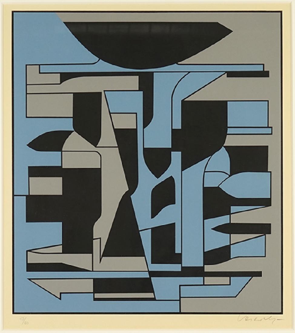 Victor Vasarely (Hungarian, 1906-1997) Title Unknown.: Victor Vasarely (Hungarian, 1906-1997) Title Unknown. Color serigraph, pencil signed lower right and numbered 43/60 18" x 18" Frame: 27.25" x 24"