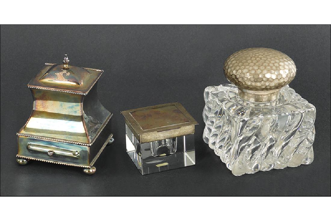 An English Silver and Crystal Inkwell. (1 of 1)