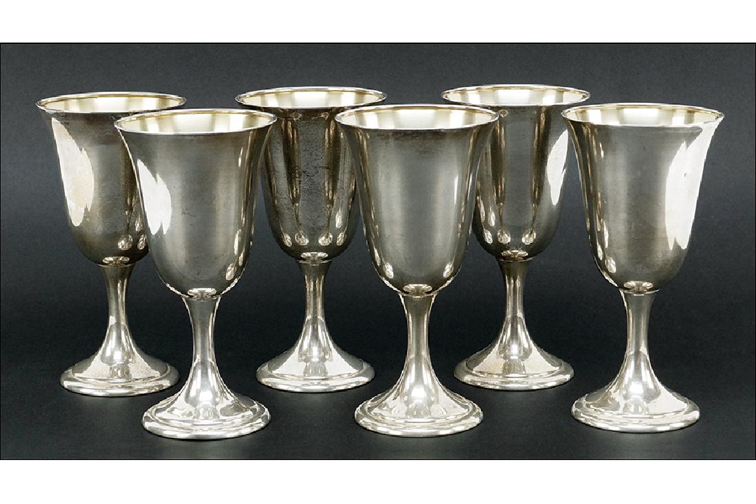 A Set of Six Alvin Sterling Silver Goblets. (1 of 7)