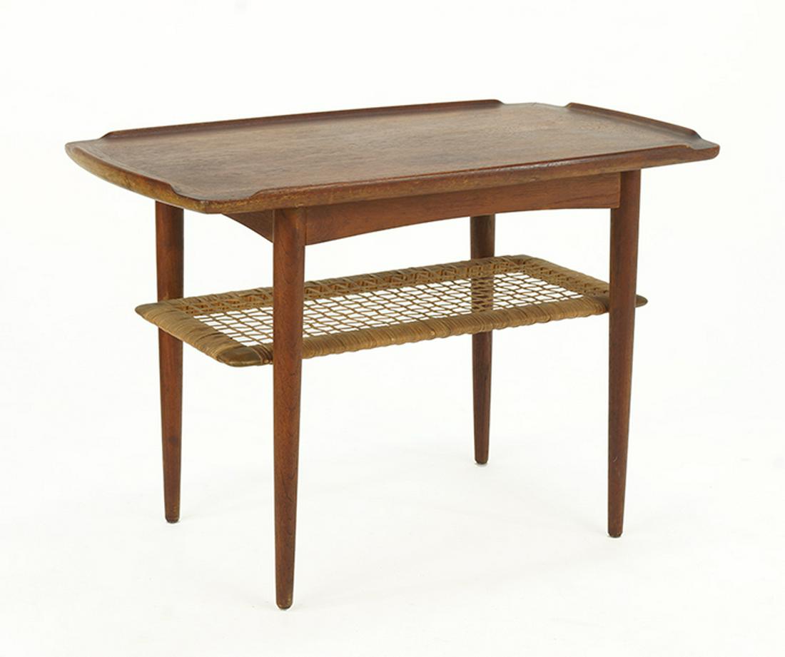 A Poul Jensen for Selig Table.: A Poul Jensen for Selig Table. Two-tier table with caned lower shelf 20.5" x 30" x 18"