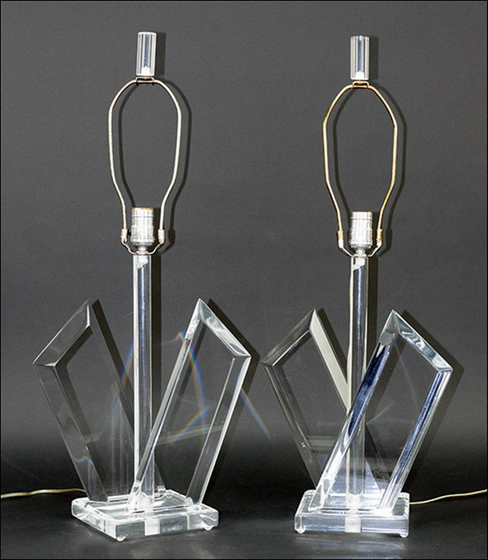 A Pair of Van Teal Lucite Table Lamps.: A Pair of Van Teal Lucite Table Lamps. Bearing cylindrical lucite finials and the maker's mark in the base Height to top of lucite base: 15.5"