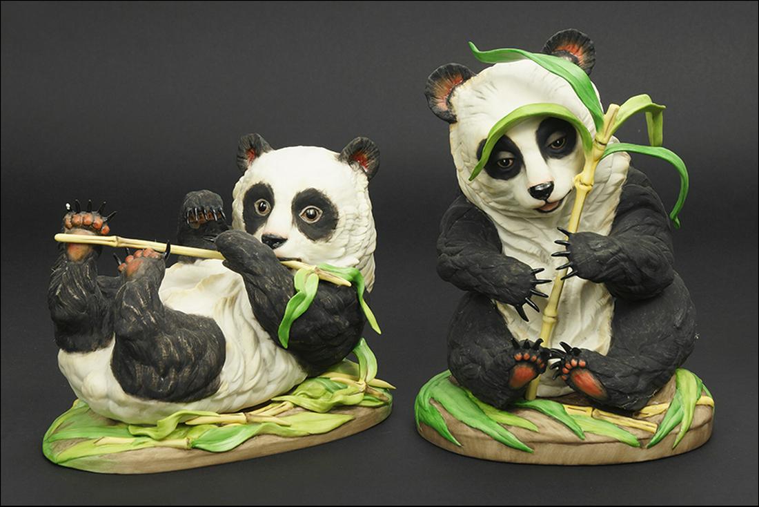 Two Boehm Porcelain Giant Panda Cubs.: Two Boehm Porcelain Giant Panda Cubs. Comprising a seated cub and a reclined club. Provenance: Sold to benefit the Art Acquisition Fund at the Indianapolis Museum of Art at Newfields Taller: 8.5"