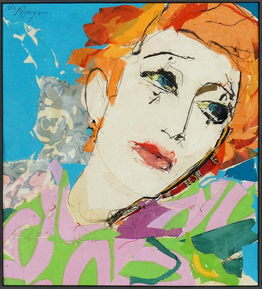 Ella Raayoni (Austrian/Israeli, B. 1933) Portrait of a: Ella Raayoni (Austrian/Israeli, B. 1933) Portrait of a Lady. Fabric collage. Signed in upper left corner Sight: 11" x 10" Frame: 17.5" x 16"