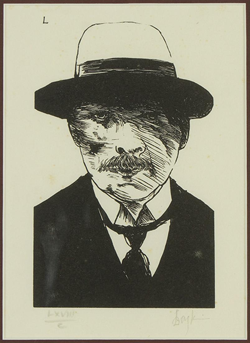 Leonard Baskin (American, 1922-2000) George Minne.: Leonard Baskin (American, 1922-2000) George Minne. Woodcut, 1969, from Laus Pietorum - Portraits of 19th Century Artists. Pencil signed lower right and numbered LXVIII/C. ReferenceL Fern & O'Sullivan