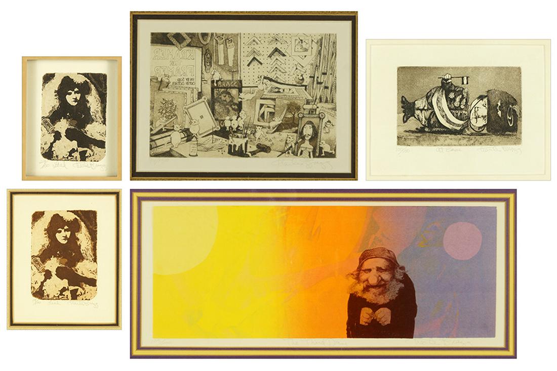 Charles Bragg (American, 1931-2017) Five Prints.: Charles Bragg (American, 1931-2017) Five Prints. Including 'At Ease', 'Kramer the Framer', two impressions of 'Leah' (all etchings), and 'The Third Day' a color lithograph. All pencil signed lower rig