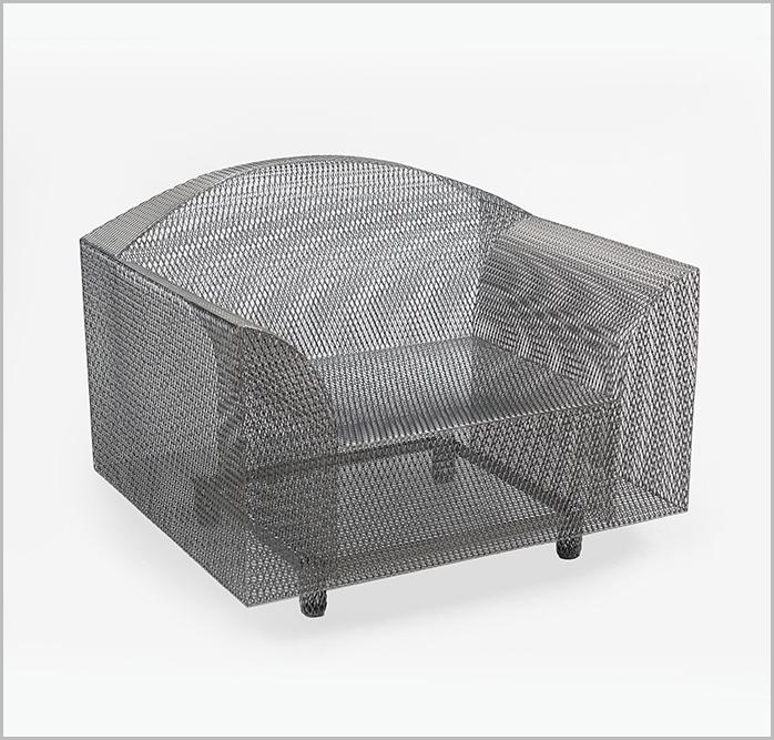 Shiro Kuramata (Japanese, 1934-1991) How High The Moon: Shiro Kuramata (Japanese, 1934-1991) How High The Moon Armchair. Nickel-plated steel mesh armchair by Shiro Kuramata for Vitra 29" x 37.5" x 33"