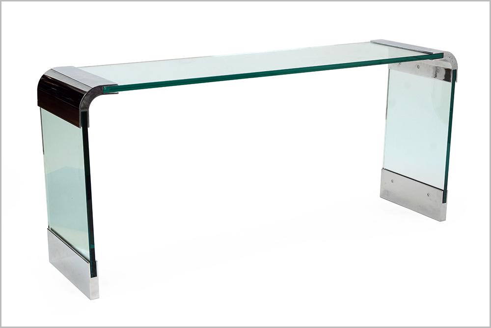 A Leon Rosen for Pace Glass Waterfall Console Table.: A Leon Rosen for Pace Glass Waterfall Console Table. 26.75" x 60" x 14.75"
