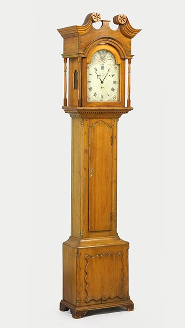 An Early 19th Century American Pine Tall Case Clock.: An Early 19th Century American Pine Tall Case Clock. Face reads "John Taylor York Town 1810". Susanin's will not comment on the working condition of any watch or clock movement 92.25" x 22" x 13"