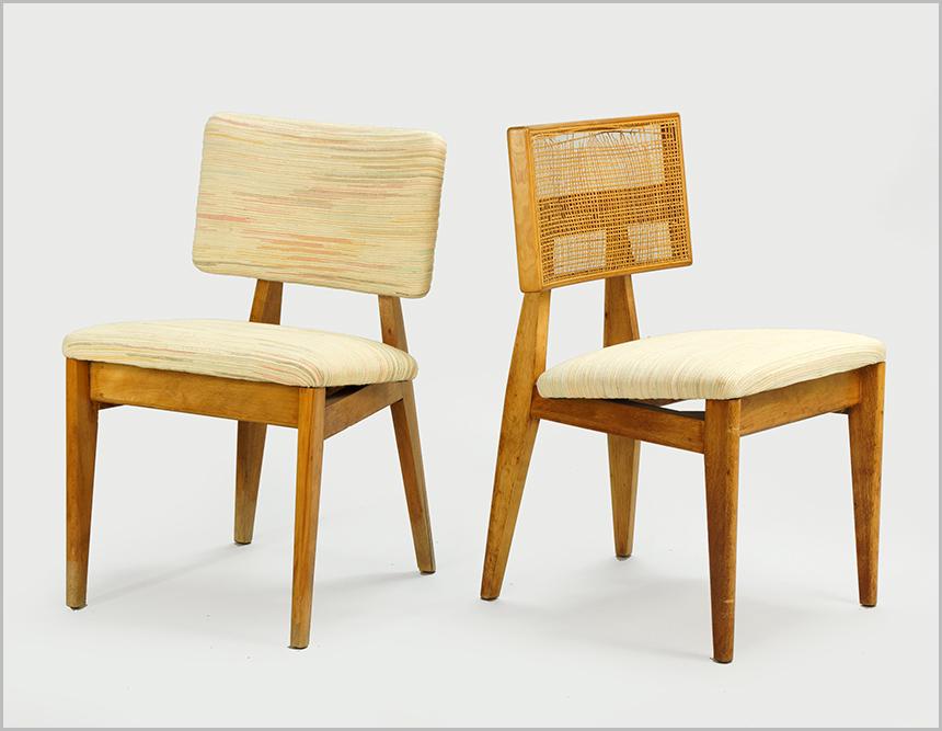 A Set of Five George Nelson for Herman Miller Chairs.: A Set of Five George Nelson for Herman Miller Chairs. Comprising three upholstered back side chairs and two caned back side chairs back height: 30"
