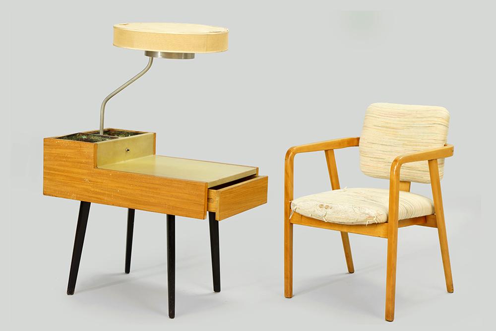A George Nelson for Herman Miller Planter Table.: A George Nelson for Herman Miller Planter Table. Together with a George Nelson for Herman Miller planter table with light (46" x 30" x 19") Chair back height: 31.5"