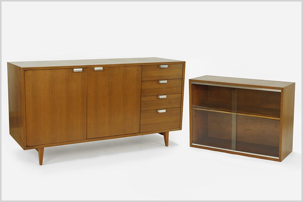 A George Nelson & Associates Sideboard.: A George Nelson & Associates Sideboard. Two doors and four drawers together with a George Nelson & Associates hutch (24" x 34" x 12") with two glass doors. Originally purchased 1957, both with Herman 