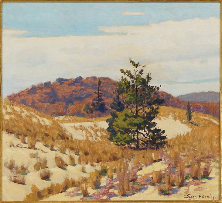 Frank V. Dudley (American, 1868-1957) November Paints: Frank V. Dudley (American, 1868-1957) November Paints the Dunes. Oil on canvas, signed lower right; signed and titled on a paper label on the stretcher 20.25" x 22.25" Frame: 23.5" x 25.5"