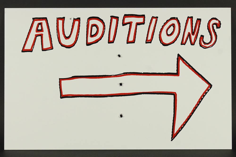 Mike Kelley (American, 1954-2012) Auditions.: Mike Kelley (American, 1954-2012) Auditions. Color serigraph on pierced aluminum. Signed in ink on verso, dated 2004 and numbered 47/100. Unframed 15" x 24"