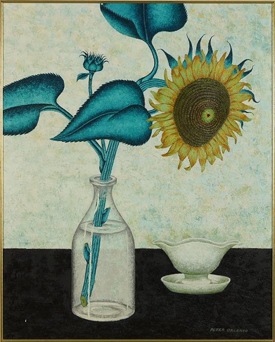 Peter Orlando (American, 1921-2009) Sunflower.: Peter Orlando (American, 1921-2009) Sunflower. Oil on canvas, signed lower right. Provenance: Marshall Field & Co., Chicago 32" x 25.75" Frame: 38.75" x 32.5"