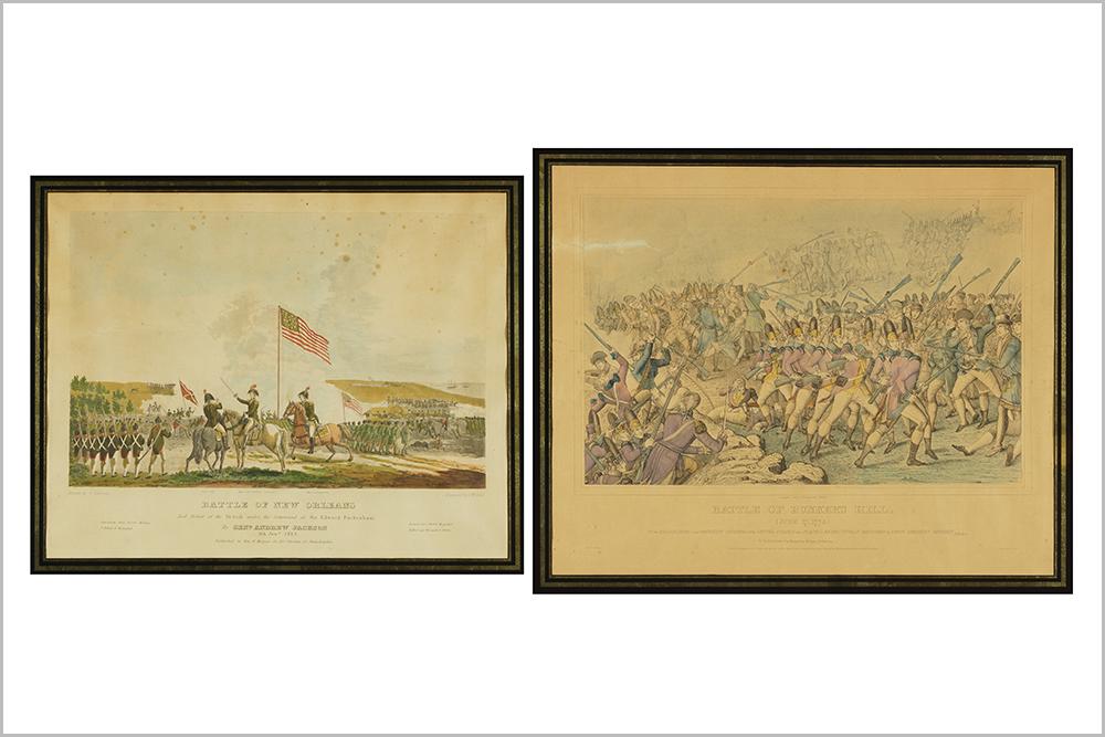 After Samuel Seymour (American, c. 1775-1832) Battle of: After Samuel Seymour (American, c. 1775-1832) Battle of New Orleans. Hand-colored etching and aquatint by J.W. Steel, published by Wm. H. Morgan, Philadelphia. Together with 'Battle of Bunker's Hill' 