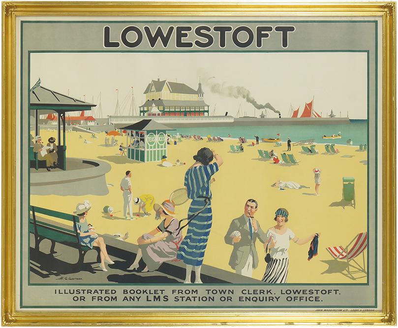 Henry George Gawthorn (British, 1879-1941) Lowstoft.: Henry George Gawthorn (British, 1879-1941) Lowstoft. Color lithographic poster, c. 1930, printed by John Waddington, Leeds & London 40.5" x 50", Frame: 44" x 53.5"