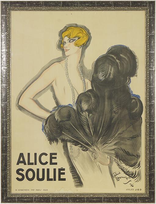 Jean Gabriel Domergue (French, 1889-1962) Alice Soulie.: Jean Gabriel Domergue (French, 1889-1962) Alice Soulie. Color lithographic poster, 1926, printed by H. Chachoin, Paris 62.25" x 46", Frame: 69.5" x 53.25"