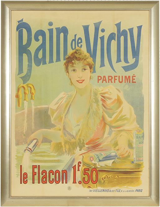Pierre Mourgue (French, 1890-1969) Bain De Vichy: Pierre Mourgue (French, 1890-1969) Bain De Vichy Parfume. Color lithographic poster, printed by Vieillemard & ses fils, Paris 51" x 37.5", Frame: 56.25" x 43"