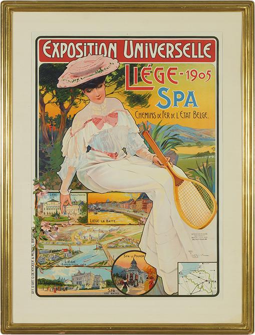 Fernand Toussaint (Belian, 1873-1956) Exposition: Fernand Toussaint (Belian, 1873-1956) Exposition Universelle, Liege 1905. Color lithographic poster, 1905, printed by O. de Rycker and Mendel, Brussels 38" x 26.75", Frame: 49" x 37.25"