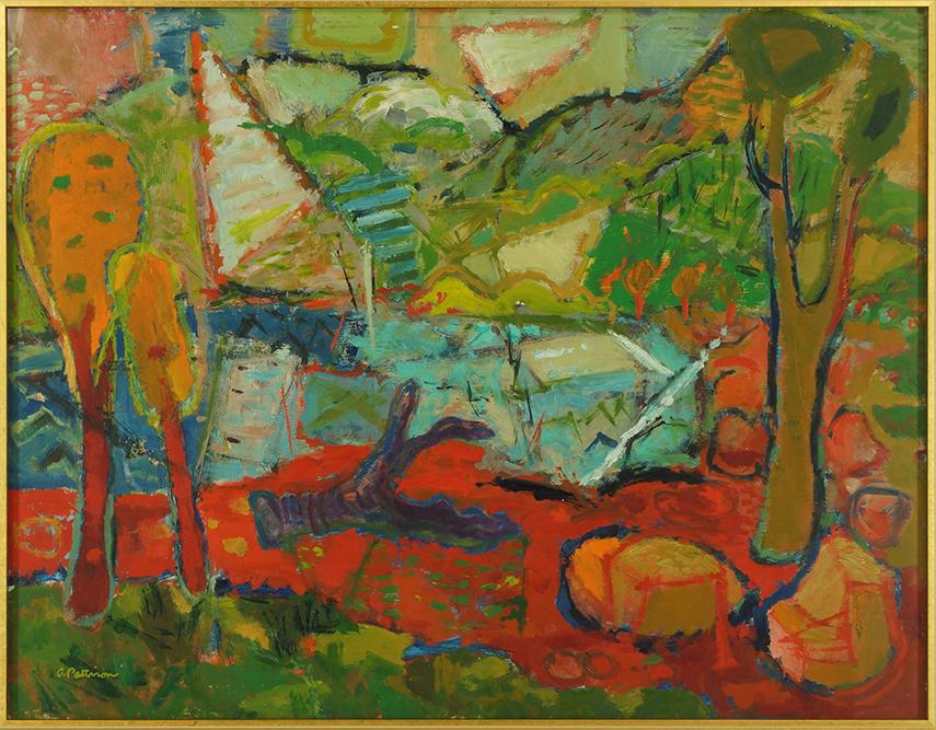 Abbott Pattison (American, 1916-1999) Landscape.: Abbott Pattison (American, 1916-1999) Landscape. Oil on masonite, signed lower left 27" x 35" Frame: 29.5" x 37.5"