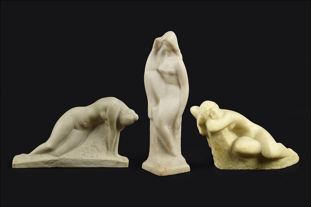 Vincent Glinsky (Russian, 1895-1975) Three Nudes.: Vincent Glinsky (Russian, 1895-1975) Three Nudes. Cast stone composite sculptures depicting female nudes, all signed Tallest: 13.25"