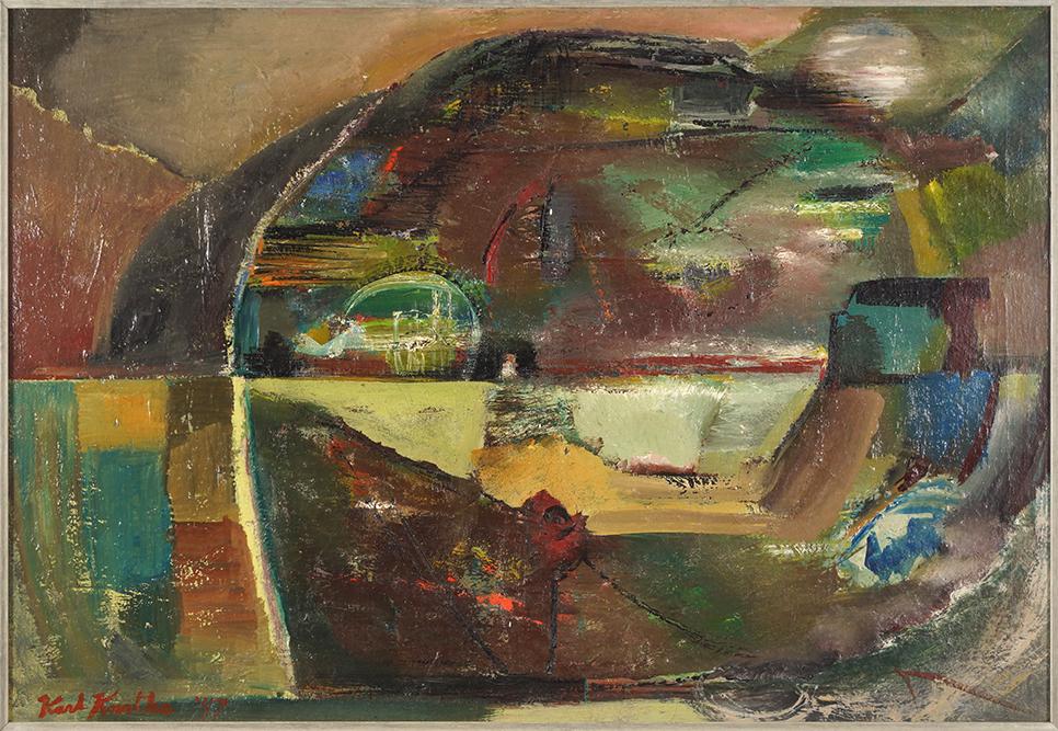 Karl Knaths (American, 1891-1971) Cosmic.: Karl Knaths (American, 1891-1971) Cosmic. Oil on canvas, signed lower left, titled en verso 24.25" x 35" Frame: 31" x 42"