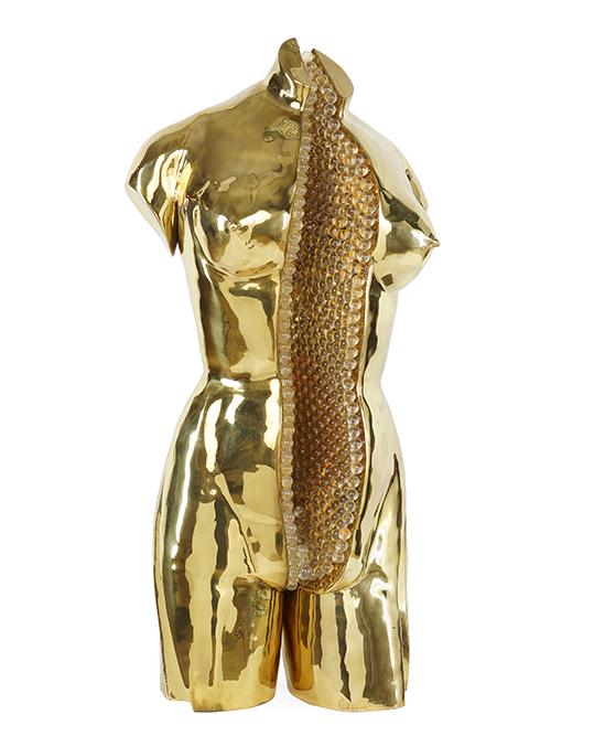 Alain Chervet (French, B. 1944) Fertility.: Alain Chervet (French, B. 1944) Fertility. Brass sculpture with clear glass spheres lining the interior. Signed and dated "Chervet 1976" Height: 35"