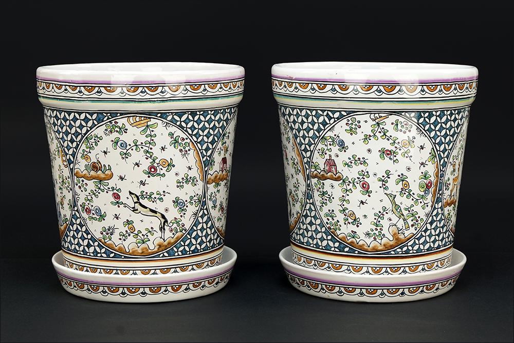 A Pair of Portuguese Faience Pottery Cache Pots. (1 of 1)