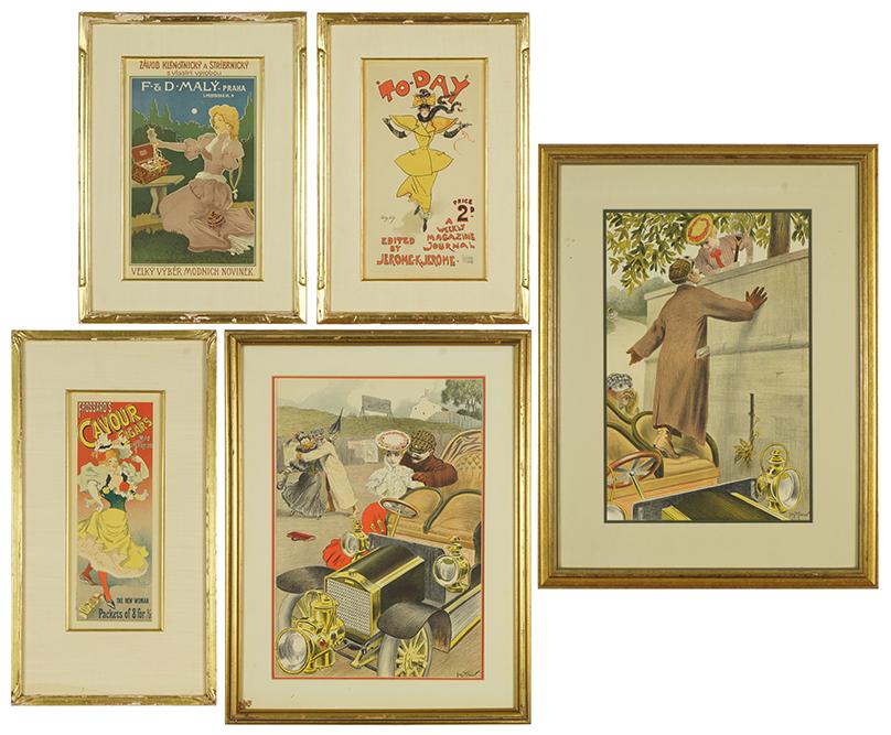 Georges Meunier (French, 1869-1942): Georges Meunier (French, 1869-1942) 'Moto-Fuite' And 'Moto- Flint'. Two color lithographs, printed by Chaix, published by Sagot. Together with three plates from 'Les Maitres de L'Affiche', after Meuni