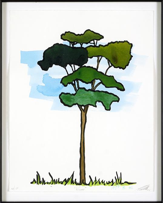 Dave Muller (American, B. 1964) A Forest.: Dave Muller (American, B. 1964) A Forest. Color serigraph, pencil signed lower right, dated '04, titled and numbered 94/150 Sight: 14" x 11" Frame: 16.5" x 13.5"