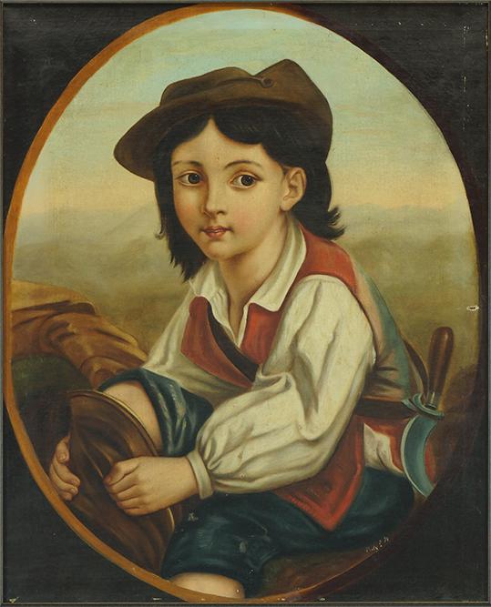 Artist Unknown (Continental, 19th Century) Portrait of: Artist Unknown (Continental, 19th Century) Portrait of a Swiss Mountain Boy. Oil on canvas. Signed illegibly along lower right "Daly ....) 29" x 23.5" Frame: 36" x 30.5"