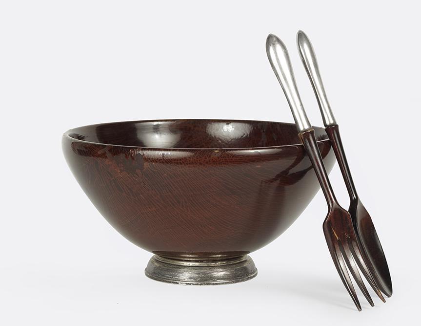 A Watrous Sterling Silver Mounted Wood Salad Bowl. (1 of 1)