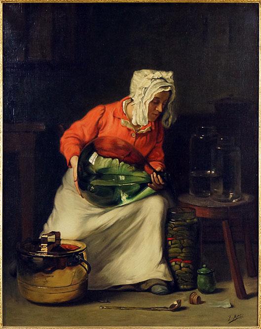 P. Apers (French, 19th/20th Century) A Woman Making: P. Apers (French, 19th/20th Century) A Woman Making Pickles. Oil on canvas, signed lower right and dated 1913 36.25" x 28.75" Frame: 43" x 35.25"