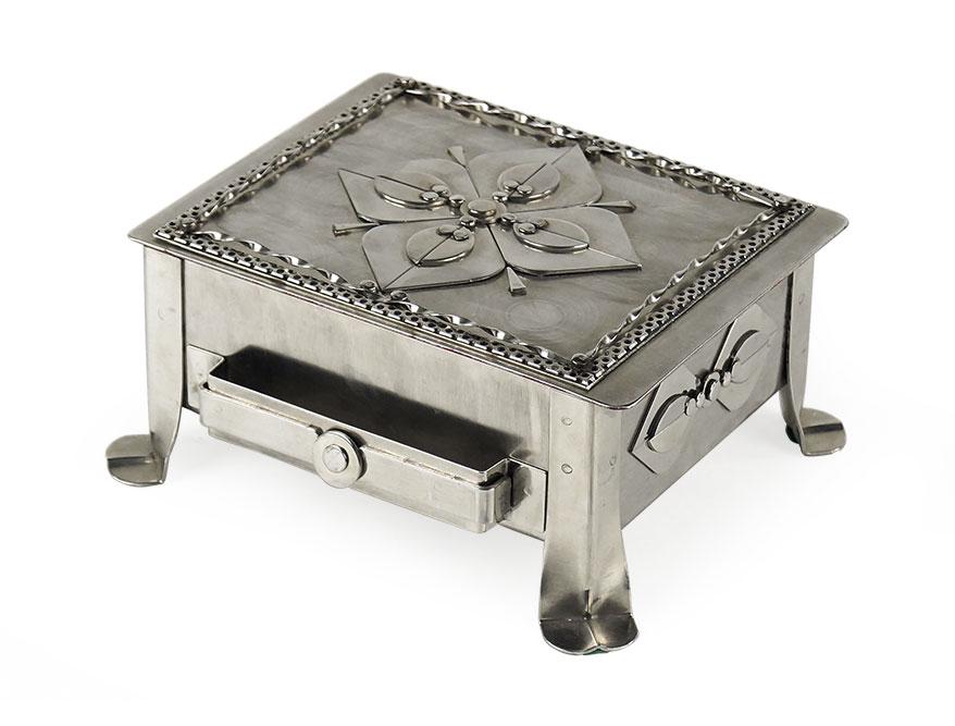 Stanley Szwarc (Polish, 1928-2011) A Table / Jewelry: Stanley Szwarc (Polish, 1928-2011) A Table / Jewelry Box. Stainless steel box with red enameled and green felted interior, signed and dated March 23, 2003 on the underside 3.5" x 8.75" x 7.25"