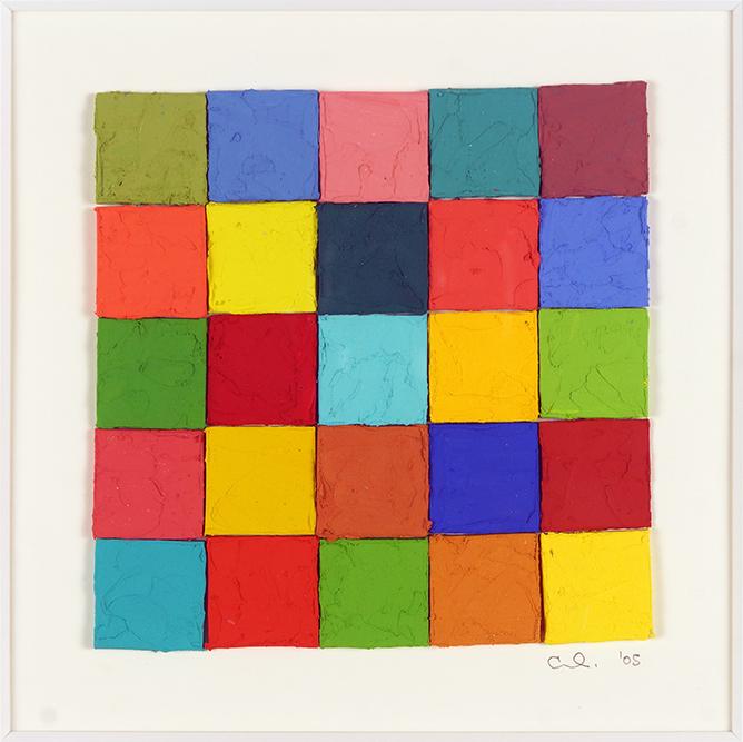 Carlos Estrada-Vega (American, B. 1955) Untitled #85.: Carlos Estrada-Vega (American, B. 1955) Untitled #85. Oil, wax, and oleopasto on paper. Initialed in pencil lower right and dated '05. Provenance: Roy Boyd Gallery, Chicago 6.75" x 6.75" Frame: 15.5"