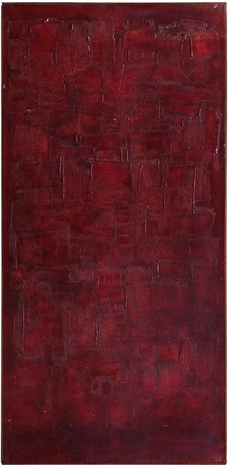 Harry Bouras (American, 1931-1990) 9th Aspect.: Harry Bouras (American, 1931-1990) 9th Aspect. Oil and plaster on board, signed en verso, titled, and dated 5-61. Provenance: Mr. and Mrs. Robert Samuels; Kalamazoo Institute of Arts, Michigan 96" x 4