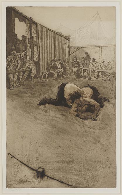 Edgar Chahine (Armenian-French, 1874-1947) Double Prise: Edgar Chahine (Armenian-French, 1874-1947) Double Prise de Tete a Terre. Color soft-ground etching dated to 1904, pencil signed lower left. (There was a numbered edition of 40). Ref: Tabanelli 122 19.